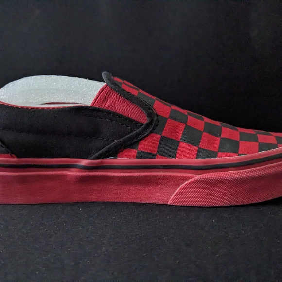 Vans Red and Black Checkered Slip-On Shoes - Picture 5 of 9